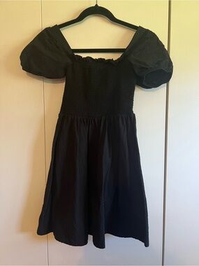 Copper Key Black Smocked Bodice Dress with Puff Detail